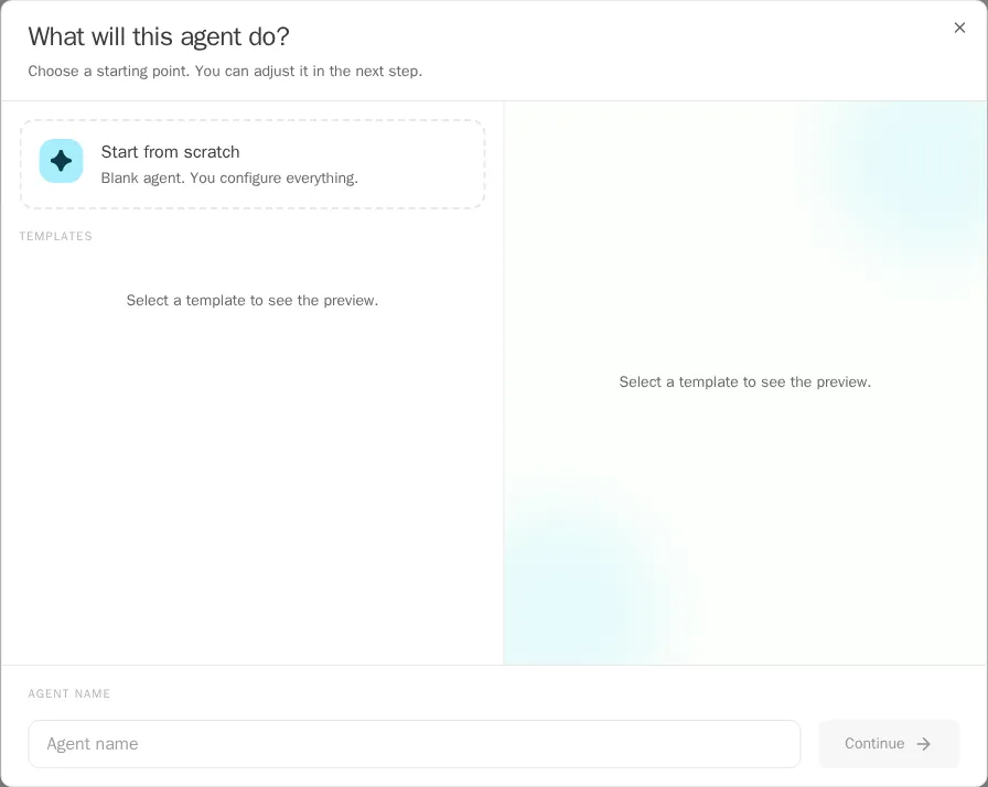 Template picker to create an agent