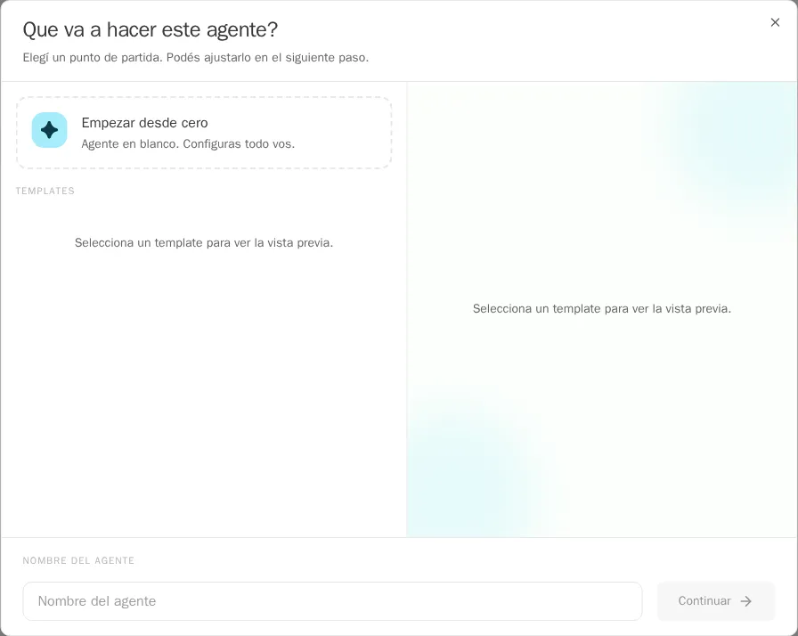 Selector de plantillas para crear un agente