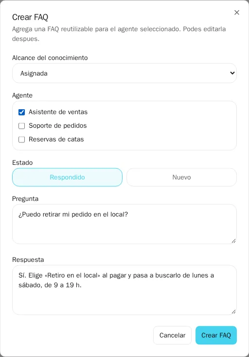 Formulario de nueva pregunta frecuente
