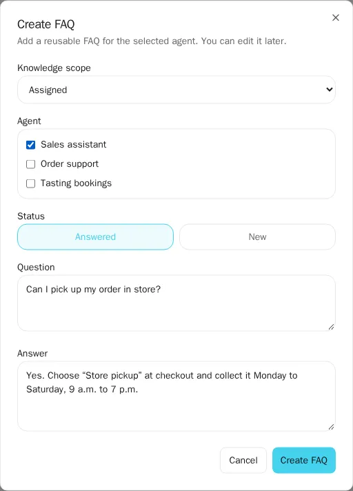 New FAQ form