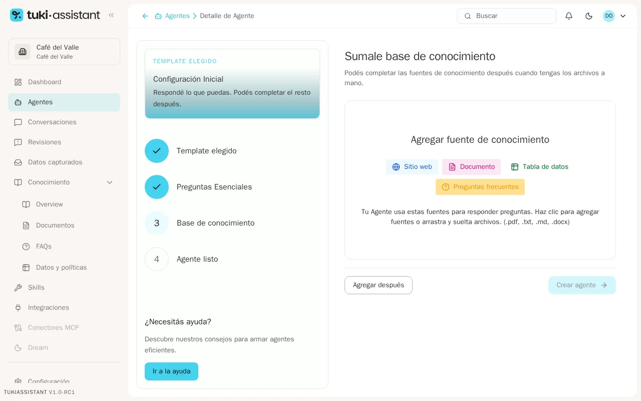 Paso de base de conocimiento de la configuración inicial